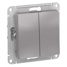 Переключатель двухклавишный проходной Schneider Electric AtlasDesign 10A 250V алюминий ATN000365