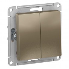 Переключатель двухклавишный проходной Schneider Electric AtlasDesign 10A 250V шампань ATN000565