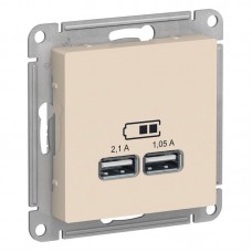 Розетка 2хUSB Schneider Electric AtlasDesign Type A+A бежевая ATN000233