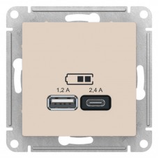 Розетка 2хUSB Schneider Electric AtlasDesign Type A+C бежевая ATN000239