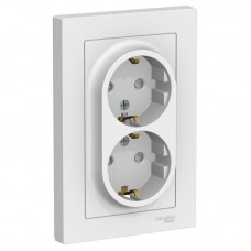 Розетка двойная 2К+З Schneider Electric AtlasDesign 16A 250V со шторками белая ATN000126