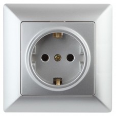 Розетка двойная ЭРА Intro Solo Schuko 2X2P+E 16A 250V со шторками серебро 4-206-03 Б0043342