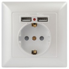 Розетка ЭРА Intro Solo Schuko P+E 16A 250V со шторками 2хUSB перламутровый 4-410-06 Б0053718