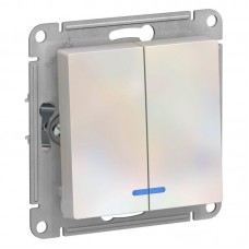 Выключатель двухклавишный Schneider Electric AtlasDesign 10A 250V с подсветкой жемчужный ATN000453